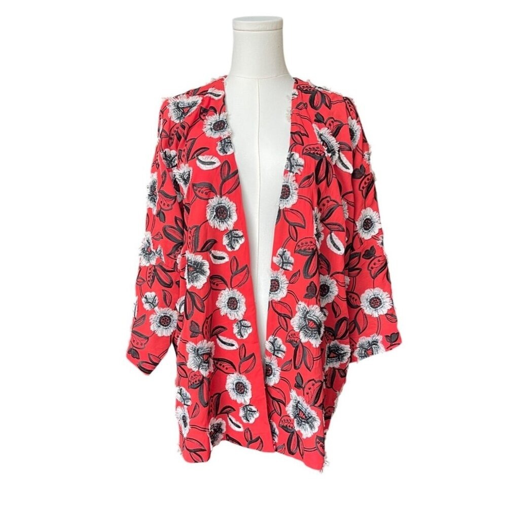 River Island Boho Floral Open Front Kimono Cardigan Size M Artsy Eclectic Bold